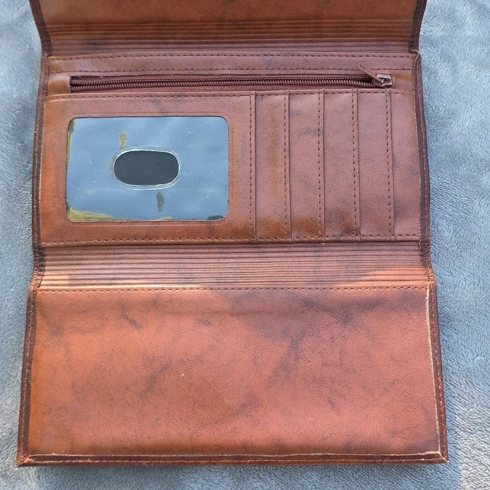 Vtg Buxton Leather‎ Unisex Pocket Book Change Purse Tan Folding Card Storage